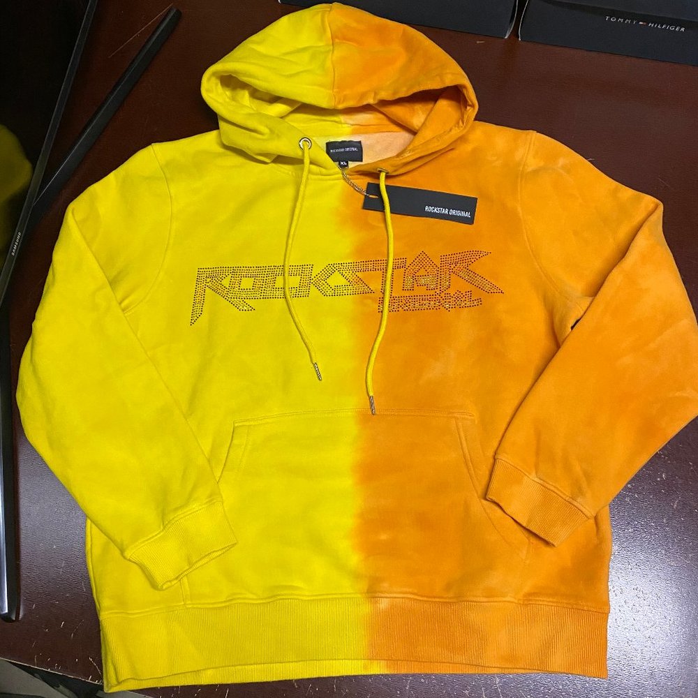 Rockstar Mens Yellow Orange Blade Graphic Long Sleeves Pullover Hoodie Size XL